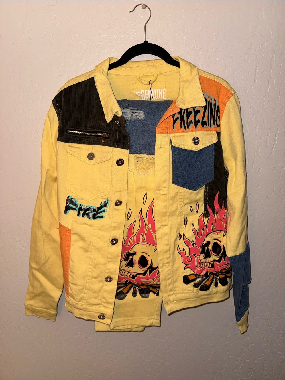 Genuine Authentic Skull Flame Patchwork Denim Jacket & Pants Set NWT